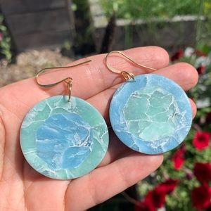 Blue green statement earrings